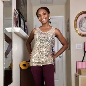 Gold Sequin Sheer Top